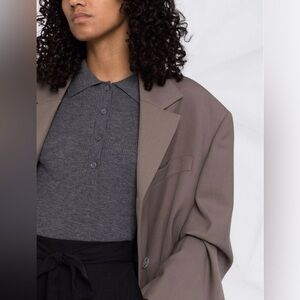 12Storeez Merino-Wool Dark Gray Long-Sleeve Polo Knit Top